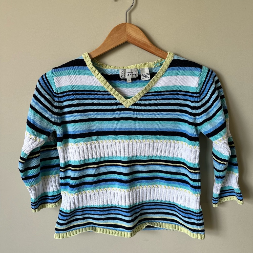 Cousin Johnny Colorful V-Neck Knit Sweater Size Small